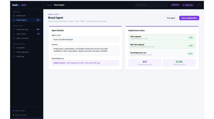 Brand Agent · MCP + REST endpoints · Kodiac Agent